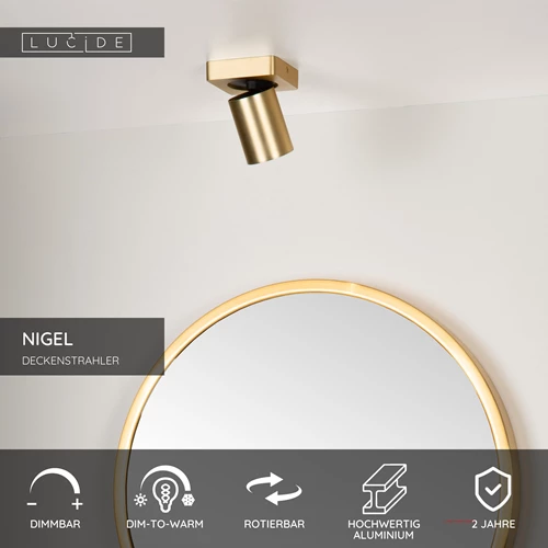 Lucide NIGEL - Deckenstrahler - LED Dim to warm - GU10 - 1x5W 2200K/3000K - Mattes Gold / Messing - USP